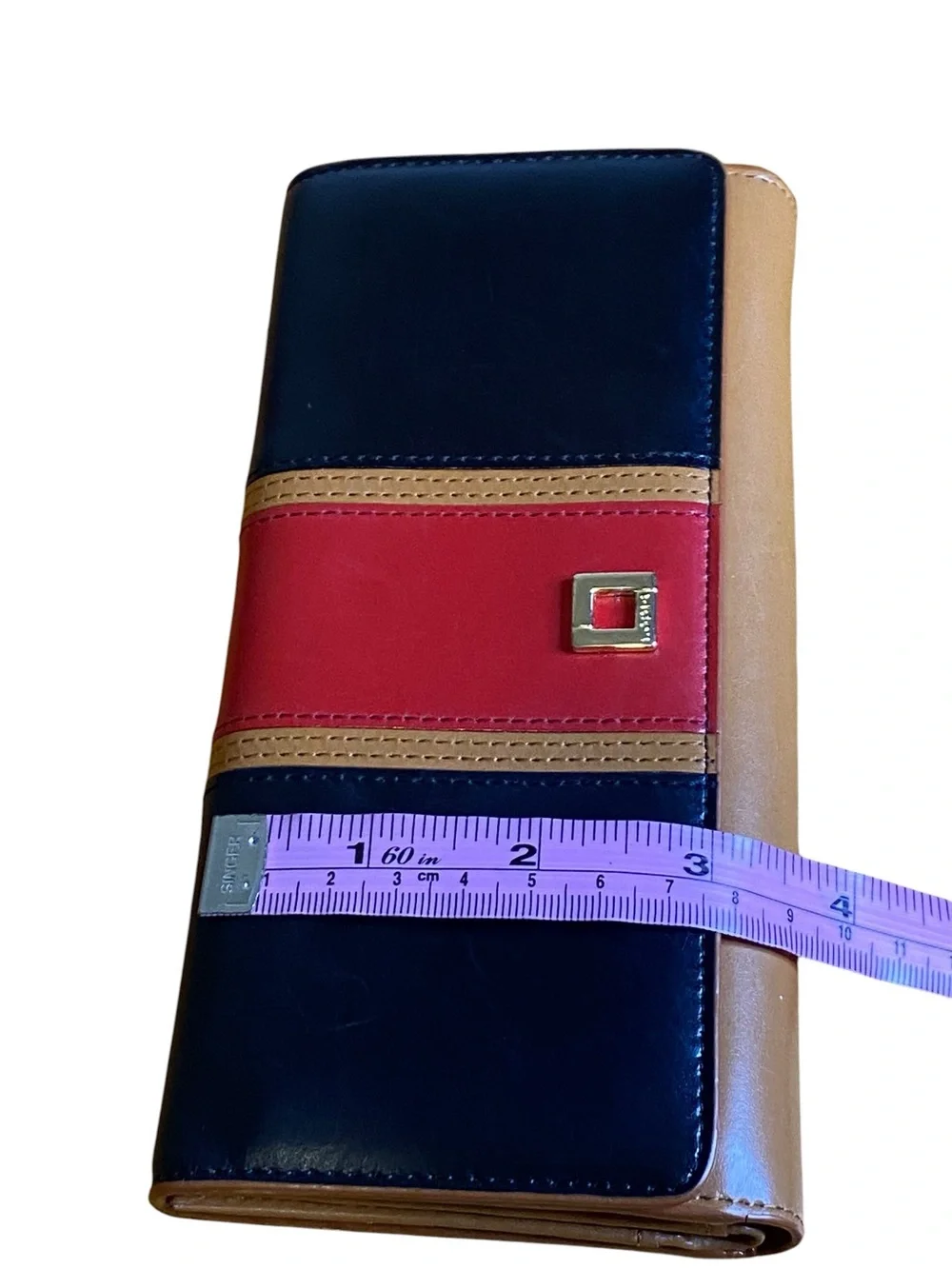 Lodis Hydepark Vintage Blk/Red Tri Fold Leather Wallet Clutch